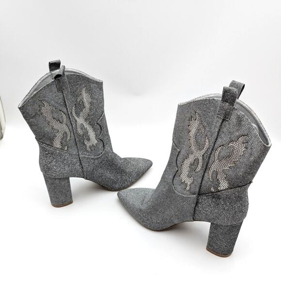 Mia Gypsi Rhinestone Western Ankle Boots Women's Silver Size US8.5M EU39 - Picture 5 of 13